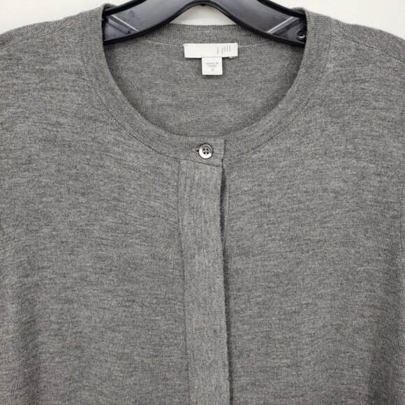 J. Jill Long Button Down Cardigan Sweater S Wool Blend Pockets Crew Neck Gray - Picture 6 of 9